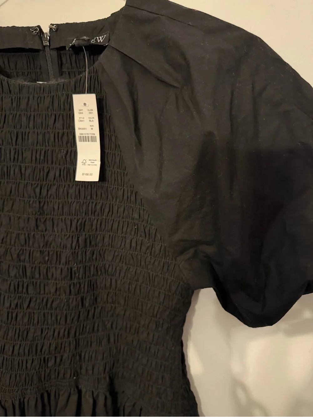 J. Crew Meadow Cotton Poplin Smocked Bodice Puff Sleeve Dress Black M $158 CI641 - Picture 3 of 8